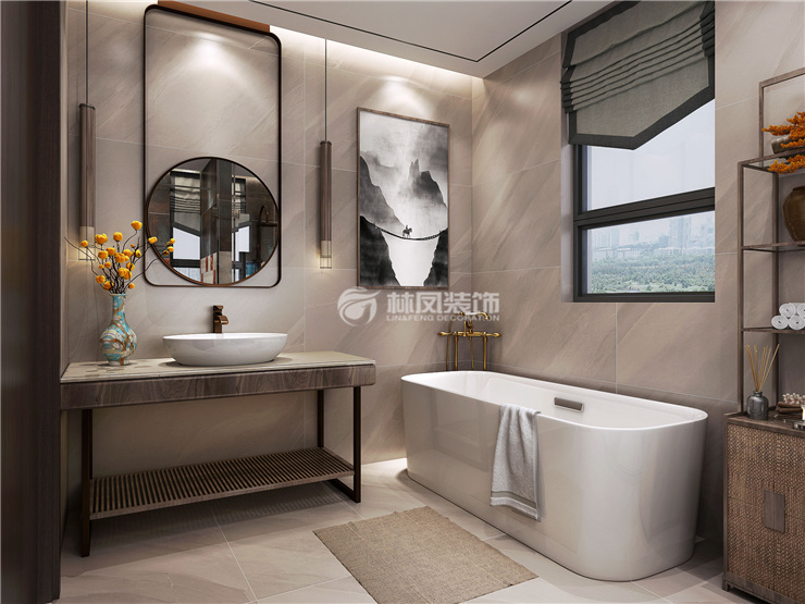 新中式风格卫生间浴缸装修案例