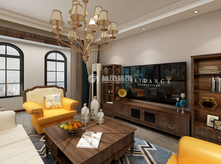 铁西区尚海印象119㎡美式风格客厅装修效果图