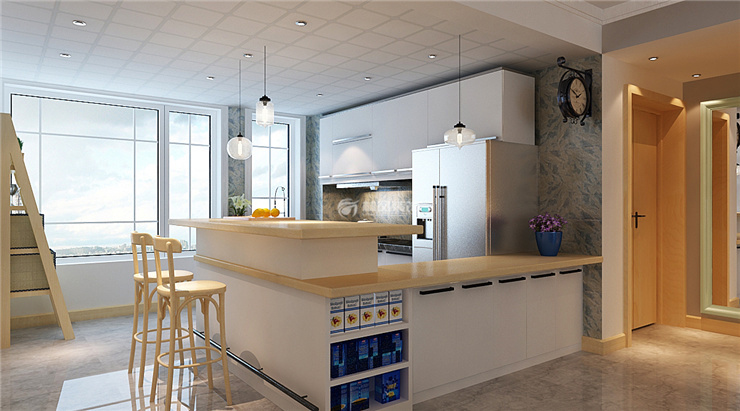 北欧风格开放式厨房设计装修效果图