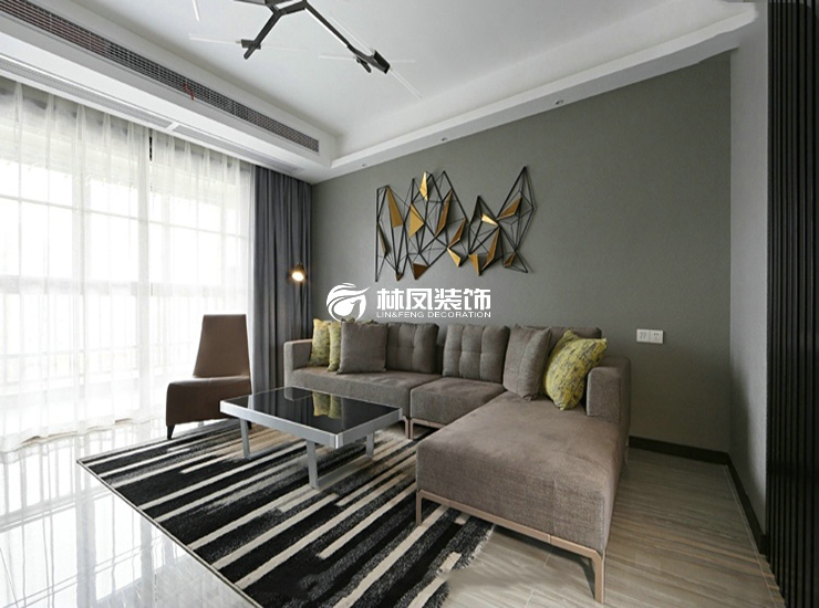 现代风格深色沙发背景墙设计装修效果图