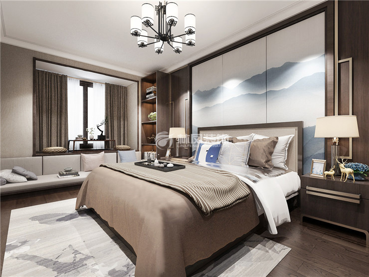 新中式风格卧室窗帘选择装修效果图