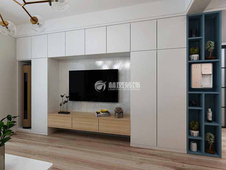 北欧风格客厅电视背景墙收纳柜设计装修效果图