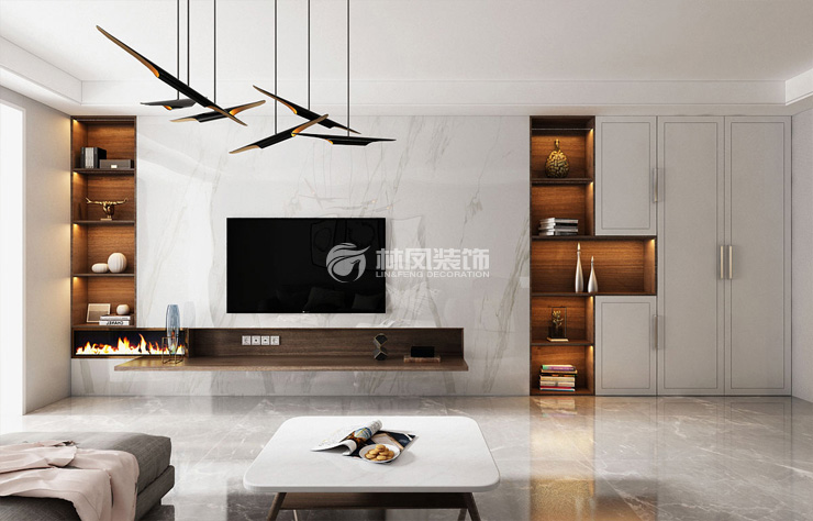 现代风格电视背景墙书柜设计装修效果图